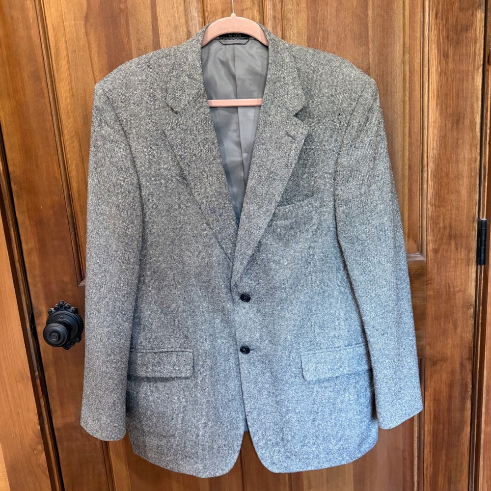 Vintage Bernhard Altmann 100% Pure Silk Blazer Sport Coat 42R Black White Tweed